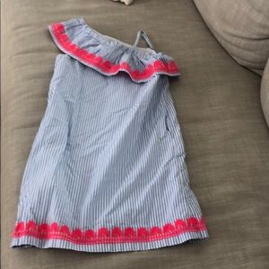 Blue & white pin stripes w/coral pattern trim